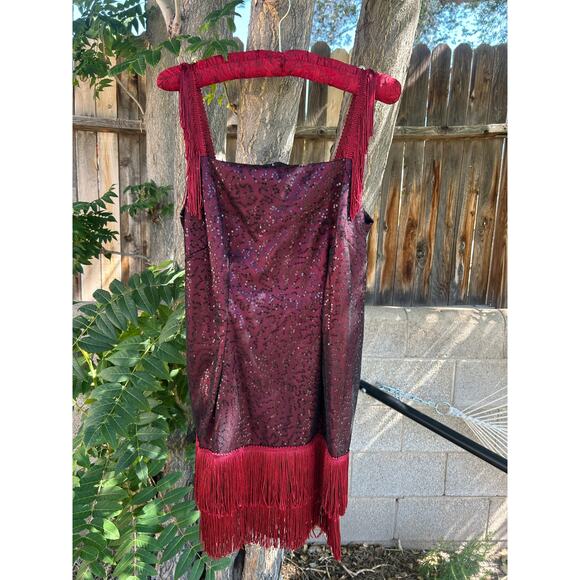 1920s Style Homemade Scarlet Red Flapper Dress with Fringe Straps - Picture 1 of 9